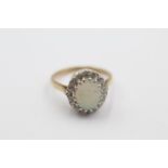 9ct gold vintage opal & diamond halo dress ring (2.8g) Size L