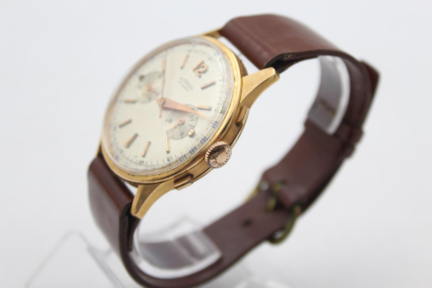 Vintage Gents ASTROLUX 18ct Gold Cased Chronograph WRISTWATCH Hand-Wind WORKING RARE Vintage Gents - Image 3 of 7