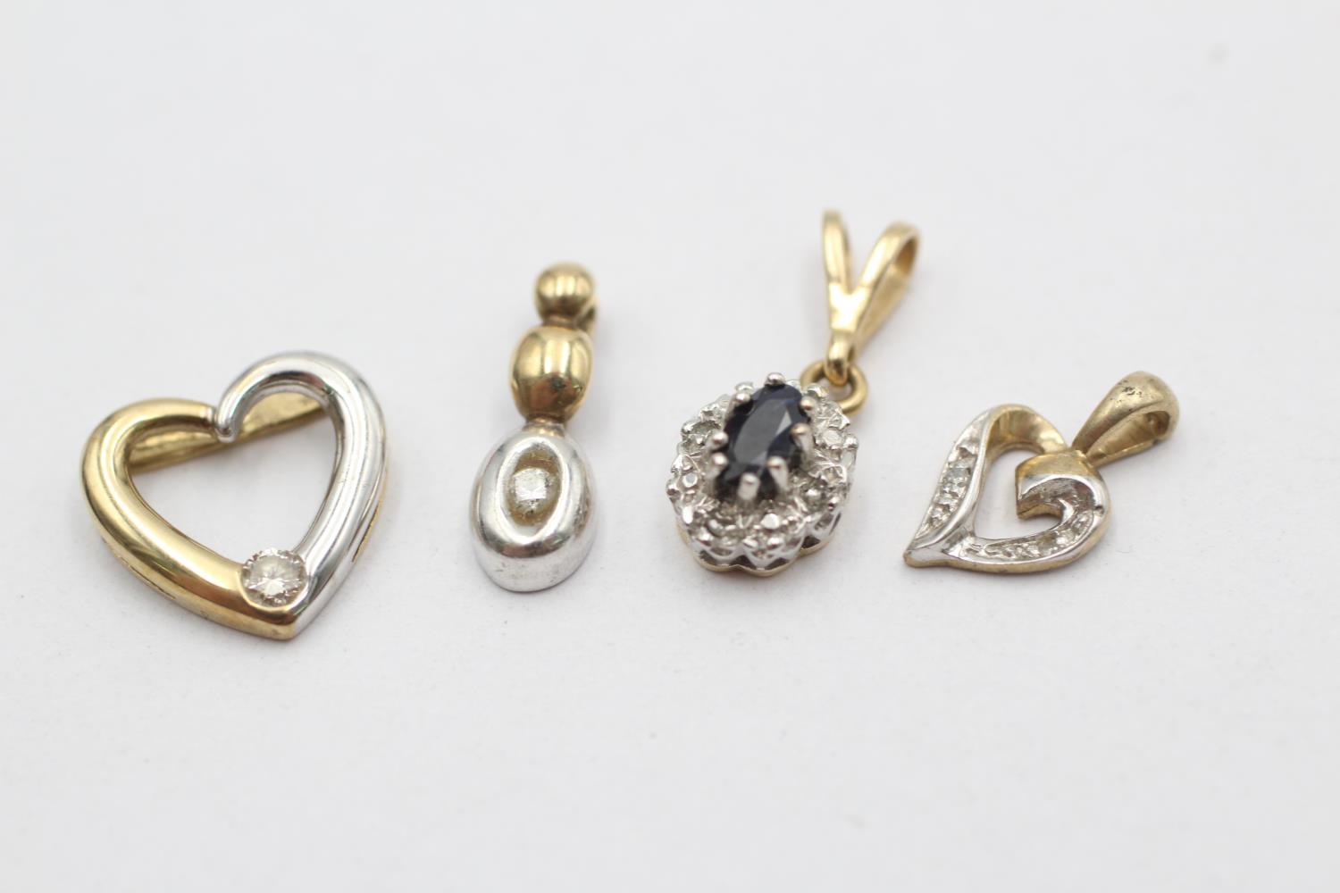 3 x 9ct yellow & white gold diamond set pendants inc. hearts (2.7g)