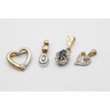 3 x 9ct yellow & white gold diamond set pendants inc. hearts (2.7g)