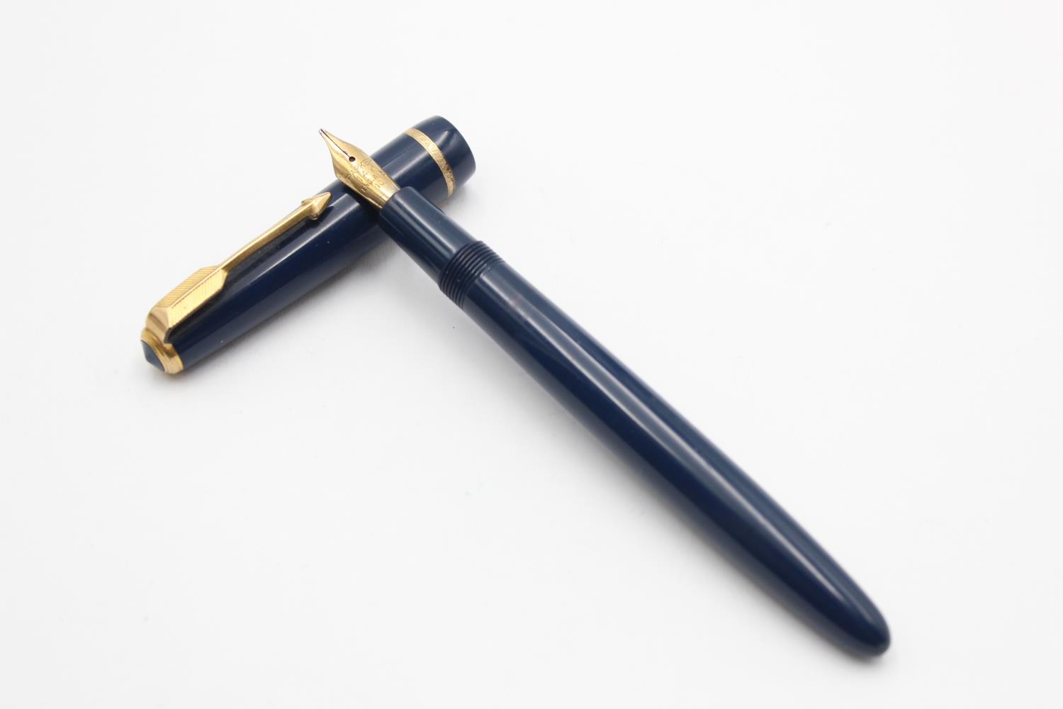 Vintage PARKER Victory Blue FOUNTAIN PEN w/ 14ct Gold Nib WRITING Vintage PARKER Victory Blue