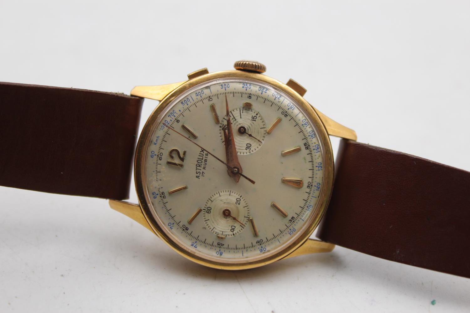 Vintage Gents ASTROLUX 18ct Gold Cased Chronograph WRISTWATCH Hand-Wind WORKING RARE Vintage Gents - Image 6 of 7