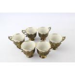 6 x Antique / Vintage BRASS & PORCELAIN Gilt Rimmed Teacups Dimensions: 6.5cm (h) Items are in