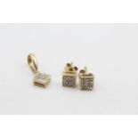 9ct gold diamond set pendant & stud earrings set (1.1g)