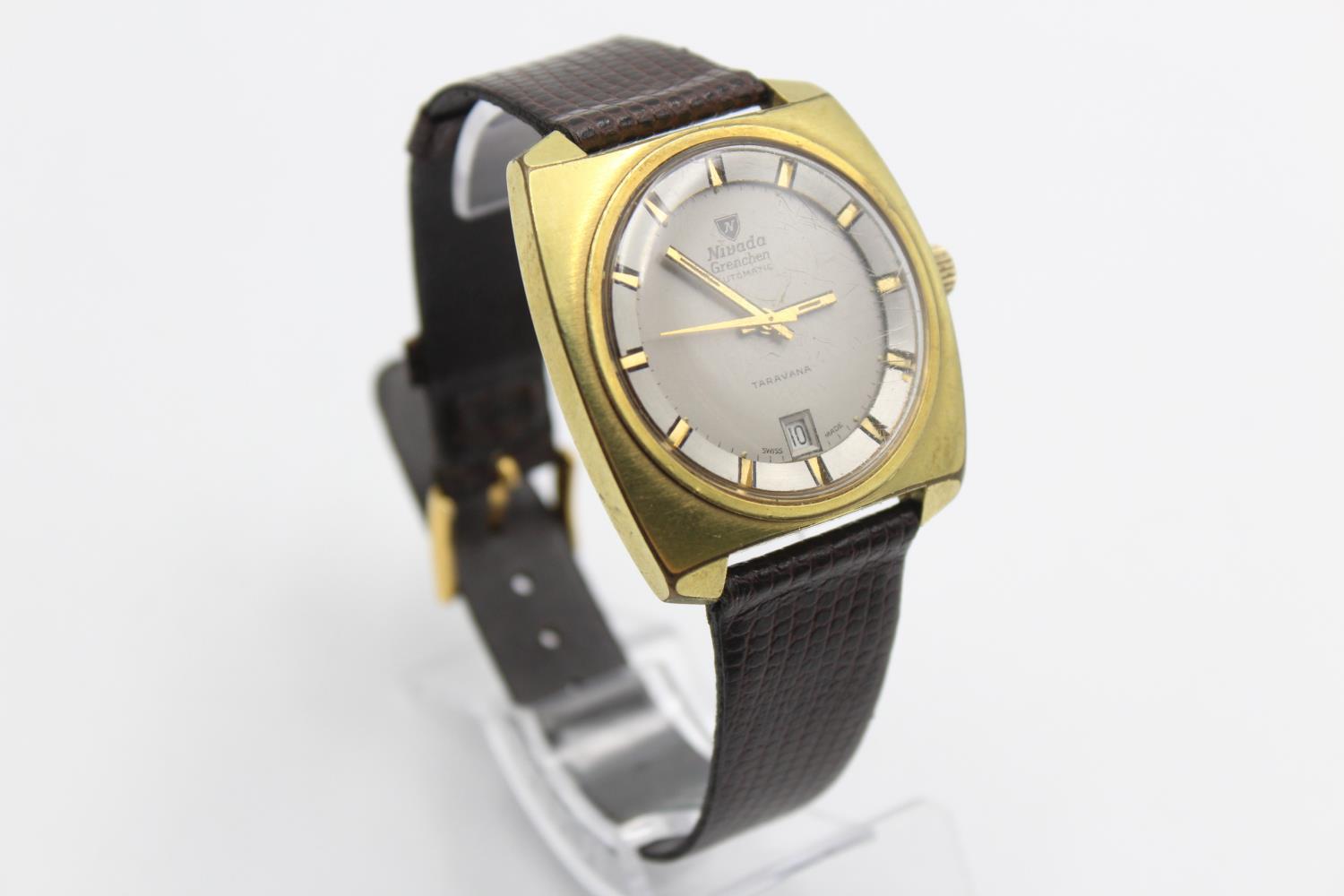 Vintage Gents NIVADA GRENCHEN TARAVANA Gold Tone WRISTWATCH Automatic WORKING Vintage Gents NIVADA