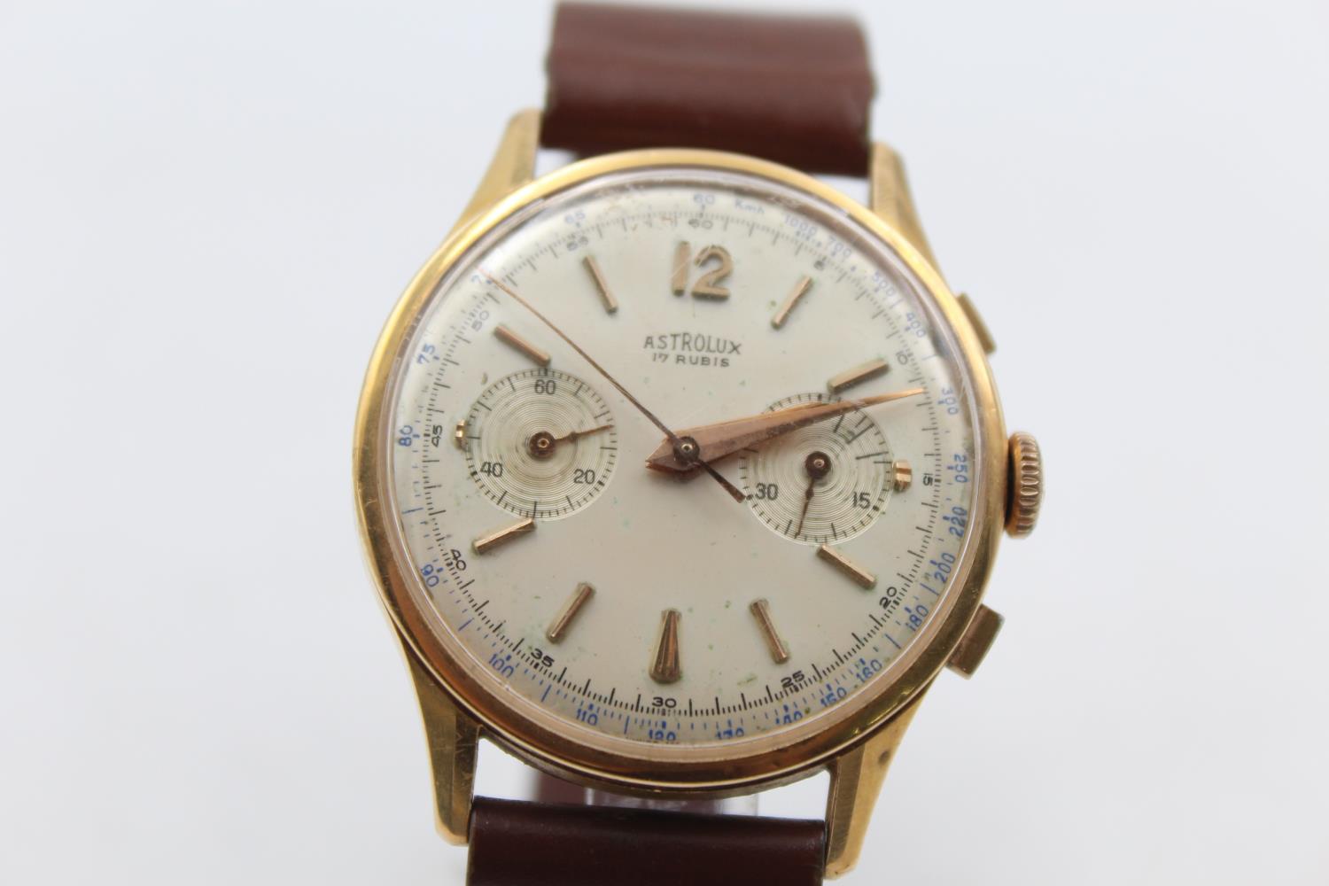 Vintage Gents ASTROLUX 18ct Gold Cased Chronograph WRISTWATCH Hand-Wind WORKING RARE Vintage Gents - Image 2 of 7