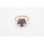9ct gold amethyst & diamond floral statement ring (2.2g) Size O
