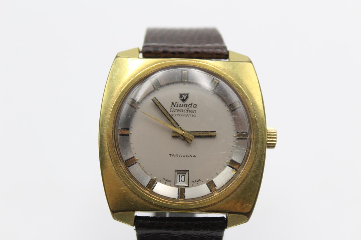 Vintage Gents NIVADA GRENCHEN TARAVANA Gold Tone WRISTWATCH Automatic WORKING Vintage Gents NIVADA - Image 2 of 4