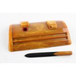 Antique / Vintage Art Deco Butterscotch Amber Bakelite Inkwell w/ Letter Opener Dimensions of