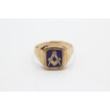 9ct gold vintage enamelled masonic spinner signet ring (4.2g) Size W