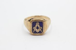 9ct gold vintage enamelled masonic spinner signet ring (4.2g) Size W