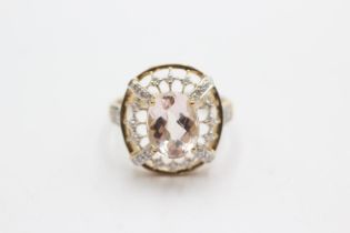 9ct gold morganite & diamond openwork dress ring (3.1g) Size P