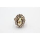 9ct gold citrine & white gemstone cluster statement ring (5.5g) Size L
