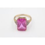 9ct gold vintage pink gemstone & diamond cocktail ring (4g) Size Q