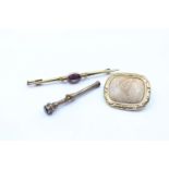 3 x low carat antique jewellery inc. agate, brooch, pencil (15.3g)