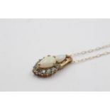 9ct gold opal & blue gemstone cluster pendant necklace (1.9g)