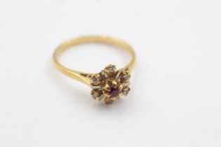 18ct gold ruby & diamond floral cluster ring (3.8g) Size Q