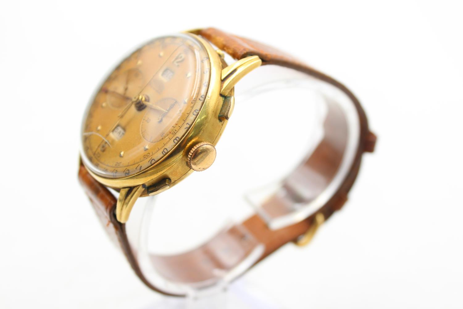 Vintage Gents ANGELUS Chronodate 18ct Gold Cased WRISTWATCH HANDWIND WORKING 54g Vintage Gents - Image 3 of 8