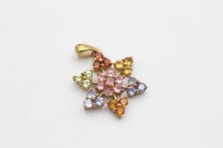 9ct gold garnet, pink tourmaline, citrine, peridot, tanzanite & iolite cluster star pendant (2.3g)