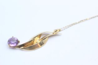 9ct gold amethyst long drop statement pendant necklace (5.6g)