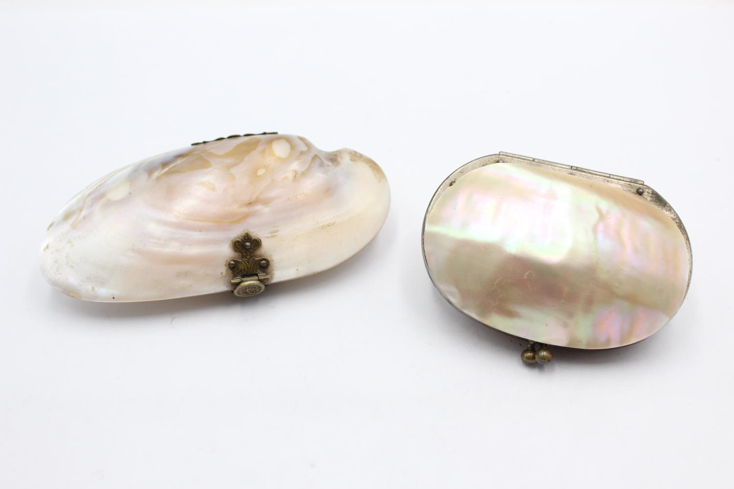 2 x Antique / Vintage Ladies MOTHER OF PEARL Shell Coin Purses / Cases In antique / vintage