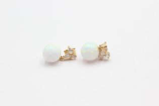 9ct gold synthethic opal & clear gemstone drop earrings (1.1g)