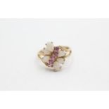 9ct gold opal & pink sapphire butterfly ring (2.4g) Size M