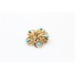 15ct gold turquoise & pearl brooch (4.1g)