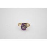 9ct gold amethyst & diamond ring (1.8g) Size J