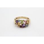 9ct gold topaz, peridot, amethyst, garnet & citrine cluster dress ring (3.2g) Size M