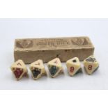 Antique Celluloid Octahedron Poker Dice in Original Box Box Dimensions: 9cm (w) x 2.5cm 9h) Item