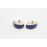 14ct gold lapis lazuli inlay half-hoop earrings (5.1g)