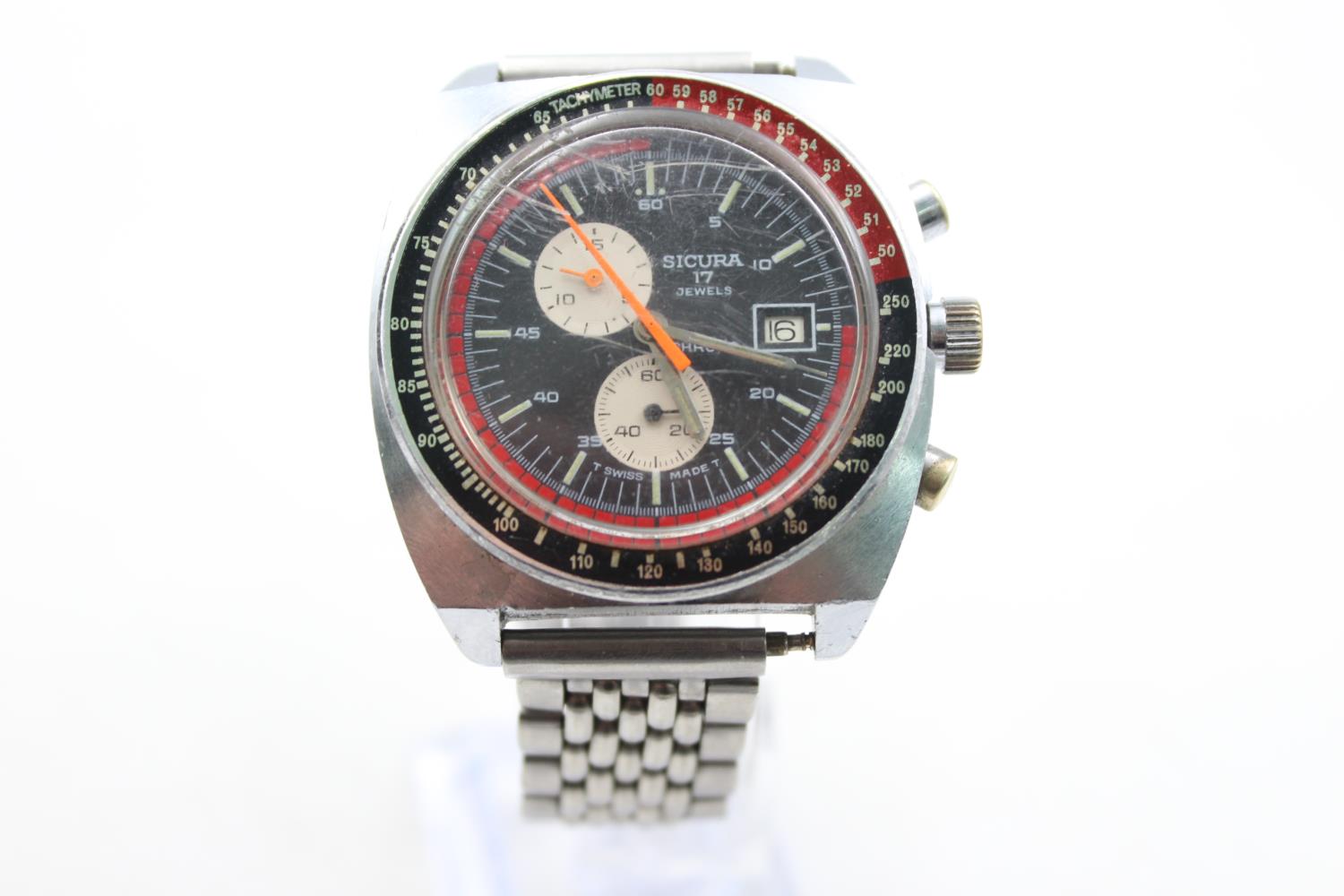 Vintage Gents SICURA Chrono Divers Style WRISTWATCH Handwind WORKING Vintage Gents SICURA Chrono