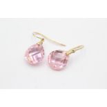 14ct gold faceted pink gemstone drop earrings (7g)