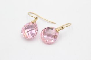 14ct gold faceted pink gemstone drop earrings (7g)