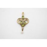 9ct gold antique peridot & pearl lavalier pendant (4.3g)