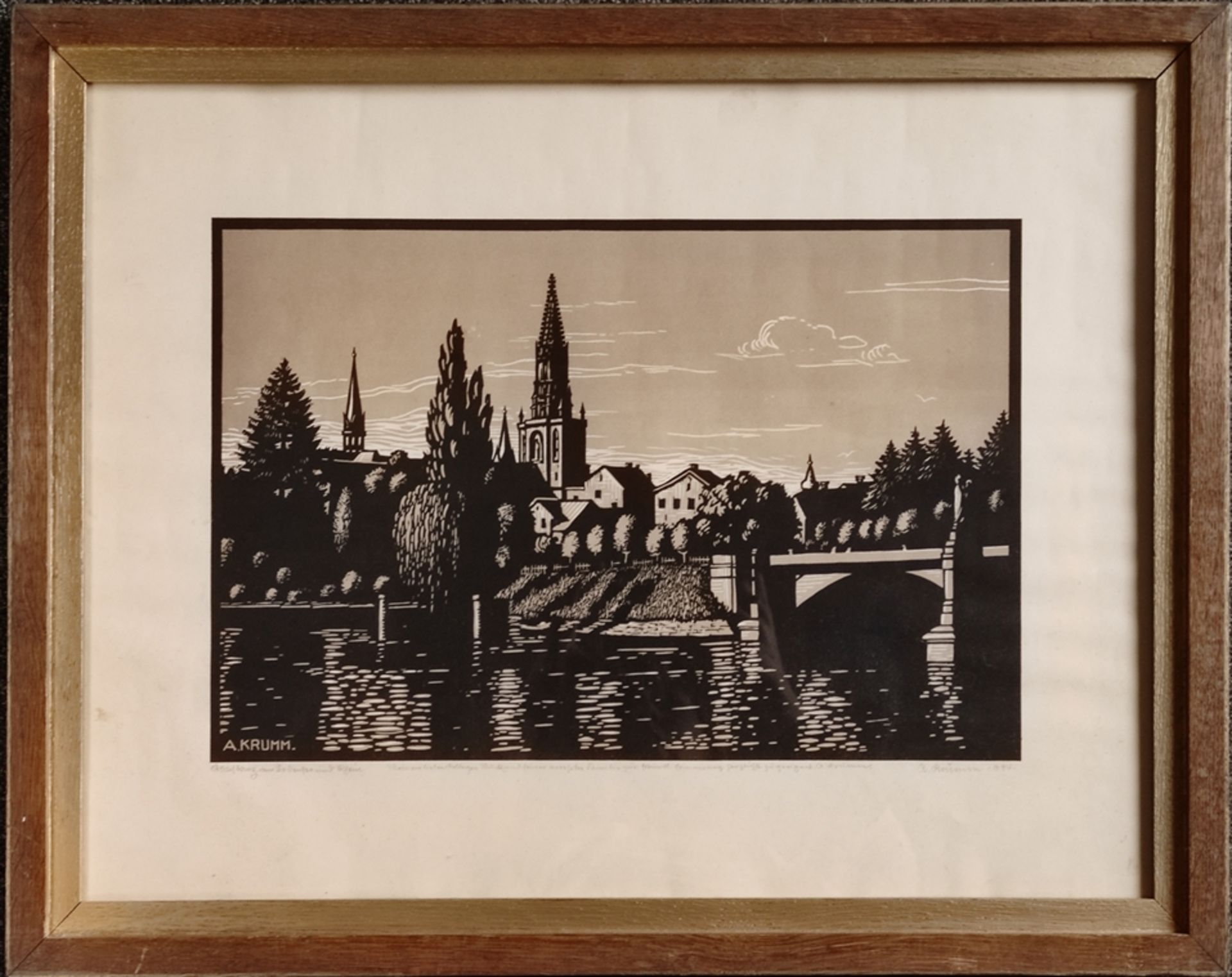 Krumm, A. (1st half 20th century) "View of Constance", with old bridge over the Rhine, dedication t - Image 2 of 4