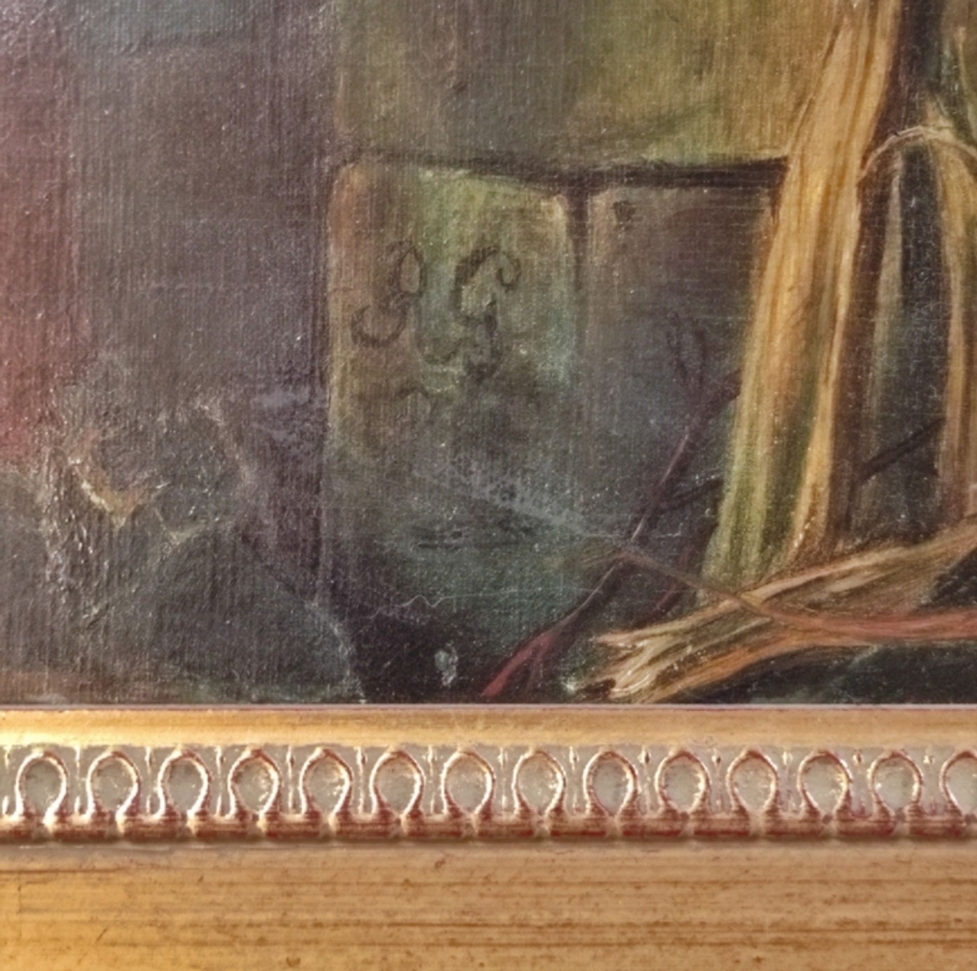 Monogramist (19th century) "At the stove", young woman looking into a pot, oil on canvas, monogramm - Image 3 of 4