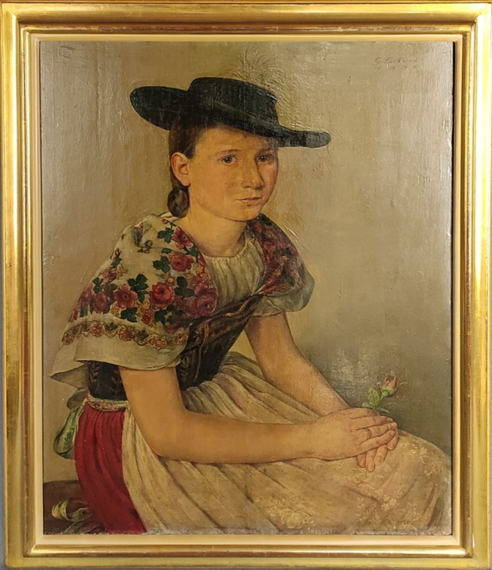 Siebert, Georg (1896 Dresden - 1984 Cologne) "In Tyrolean Costume", girl sitting with rose in her h - Image 2 of 4