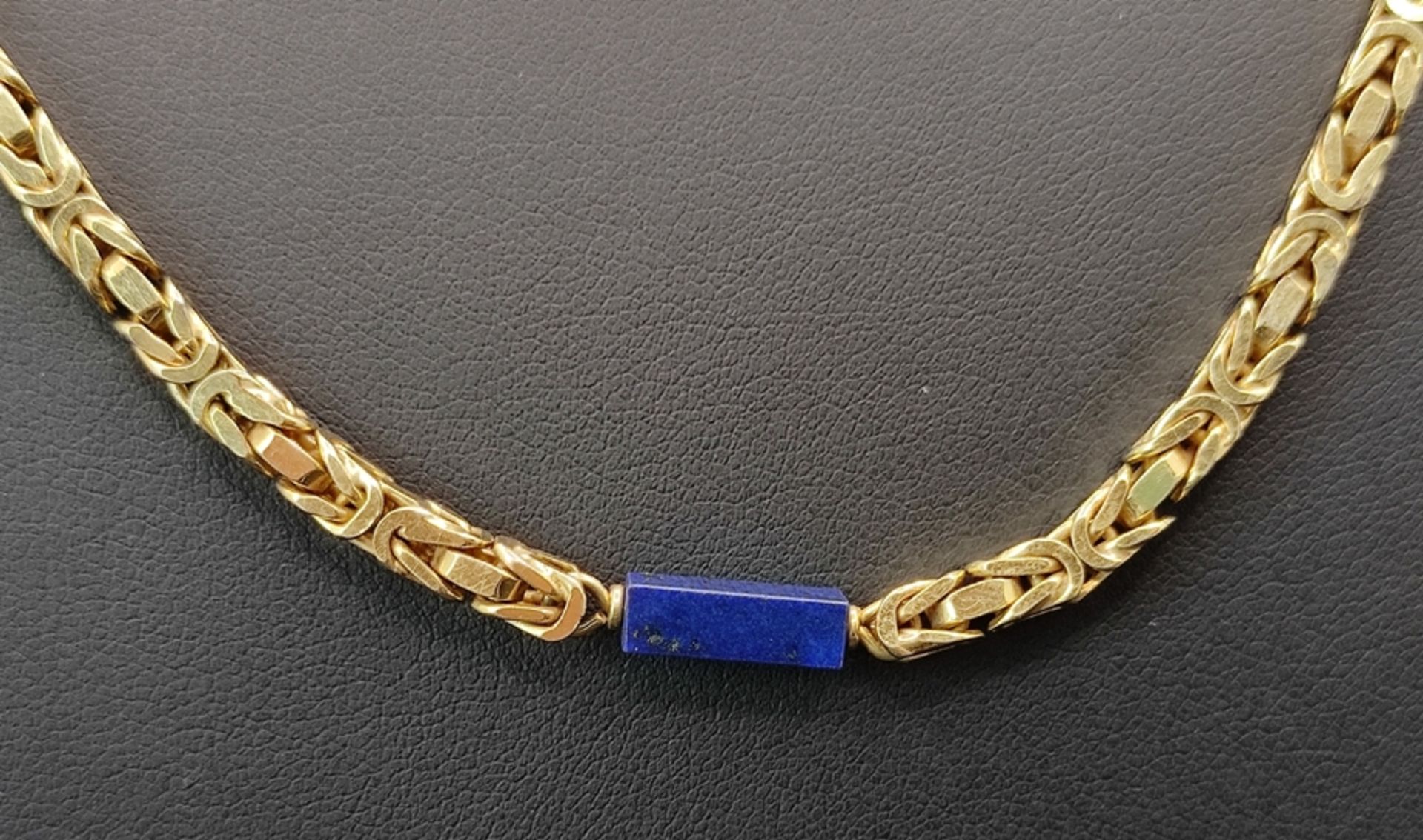 Königskette mit rechteckigen Lapislazuli-Elementen, 585/14K Gelbgold, 84,74g, Länge 86cm