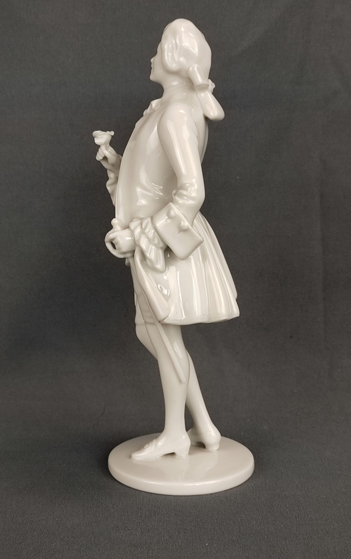 Cavalier, standing on disc stand with rose in hand, white porcelain, Augarten Vienna, embossed mark - Image 2 of 5
