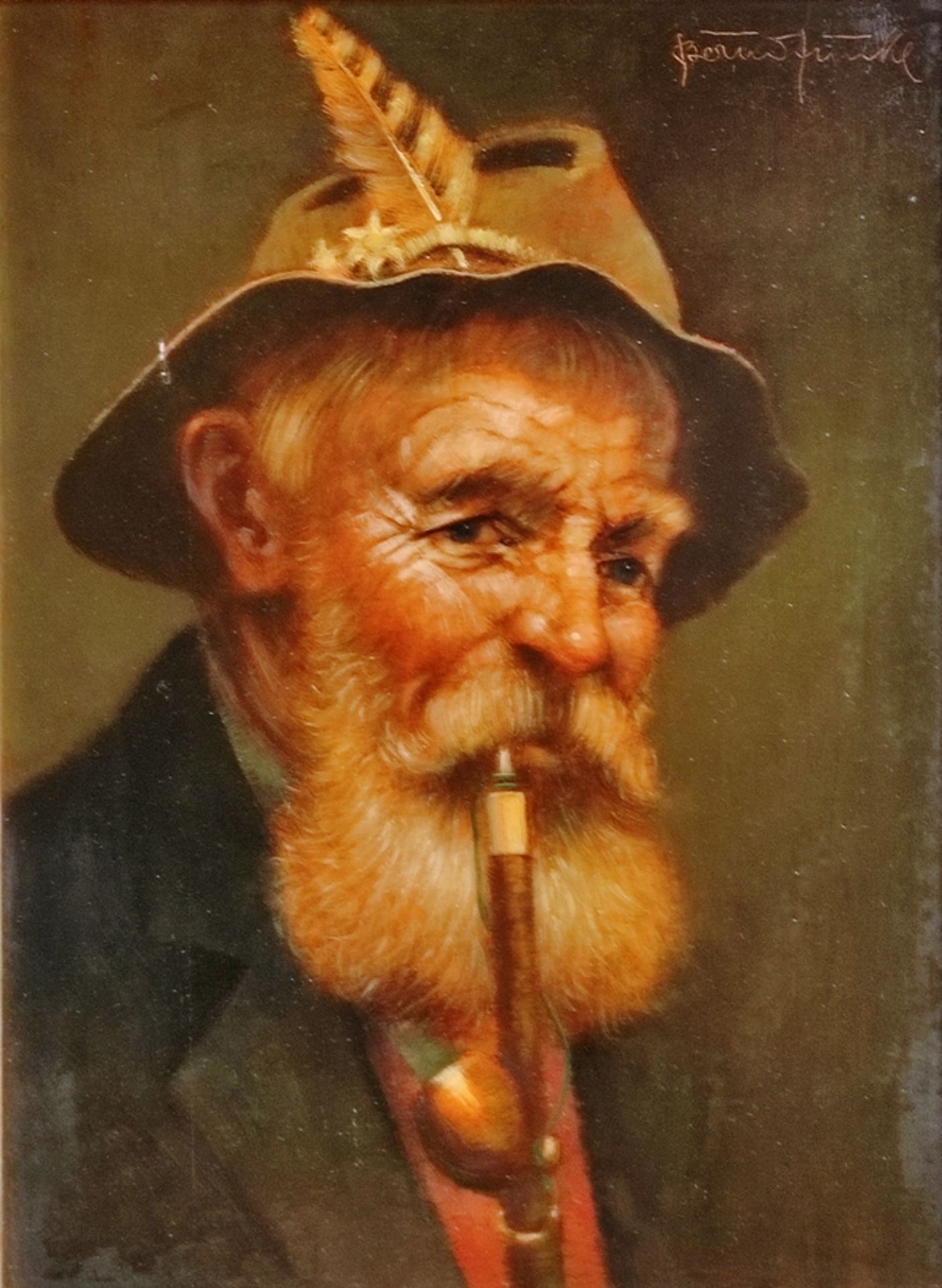 Funke, Bernd (1902 Essen - 1988 Heide) "Portrait eines bärtigen Mannes", Pfeife rauchend, rechts ob