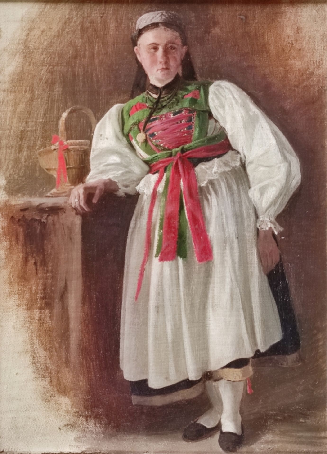 Kappis, Albert (1836 Wildberg - 1914 Stuttgart) "Woman in traditional costume", standing leaning ag