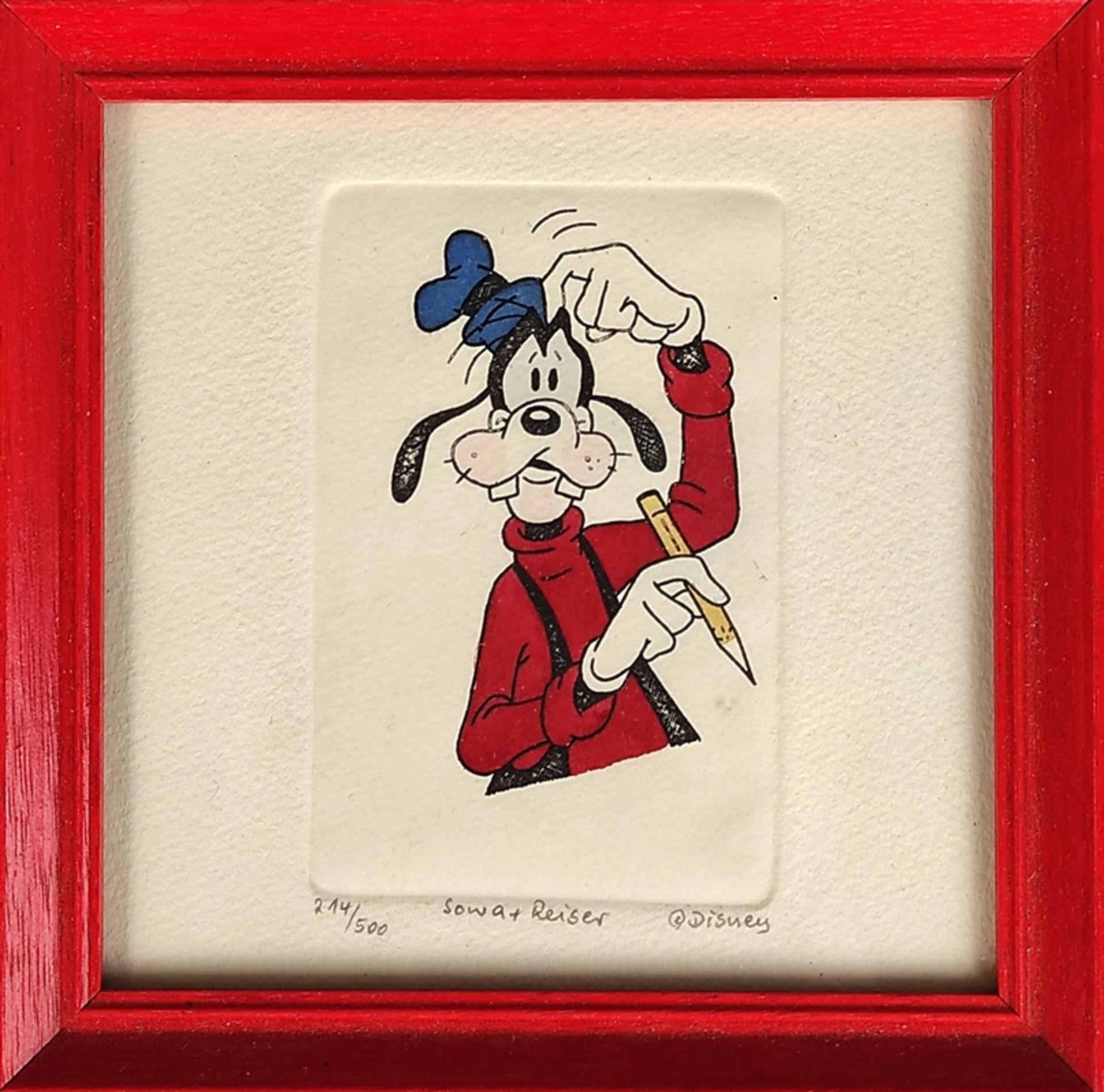 Walt Disney, "Goofy", signiert Sowa + Reiser, Ex. 214/500, Farbradierung, 8,8x6cm (Abbildung), 14x1 - Bild 2 aus 4