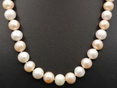 Perlenkette, Zuchtperlen, weißer/rosa Lüster im Wechsel, im Perlen im Durchmesser ca. 9,7mm, Magnet