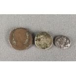 Zwei ältere Münzen und eine Replik, Durchmesser 15mm, 11mm und Replik, ca. 10mm