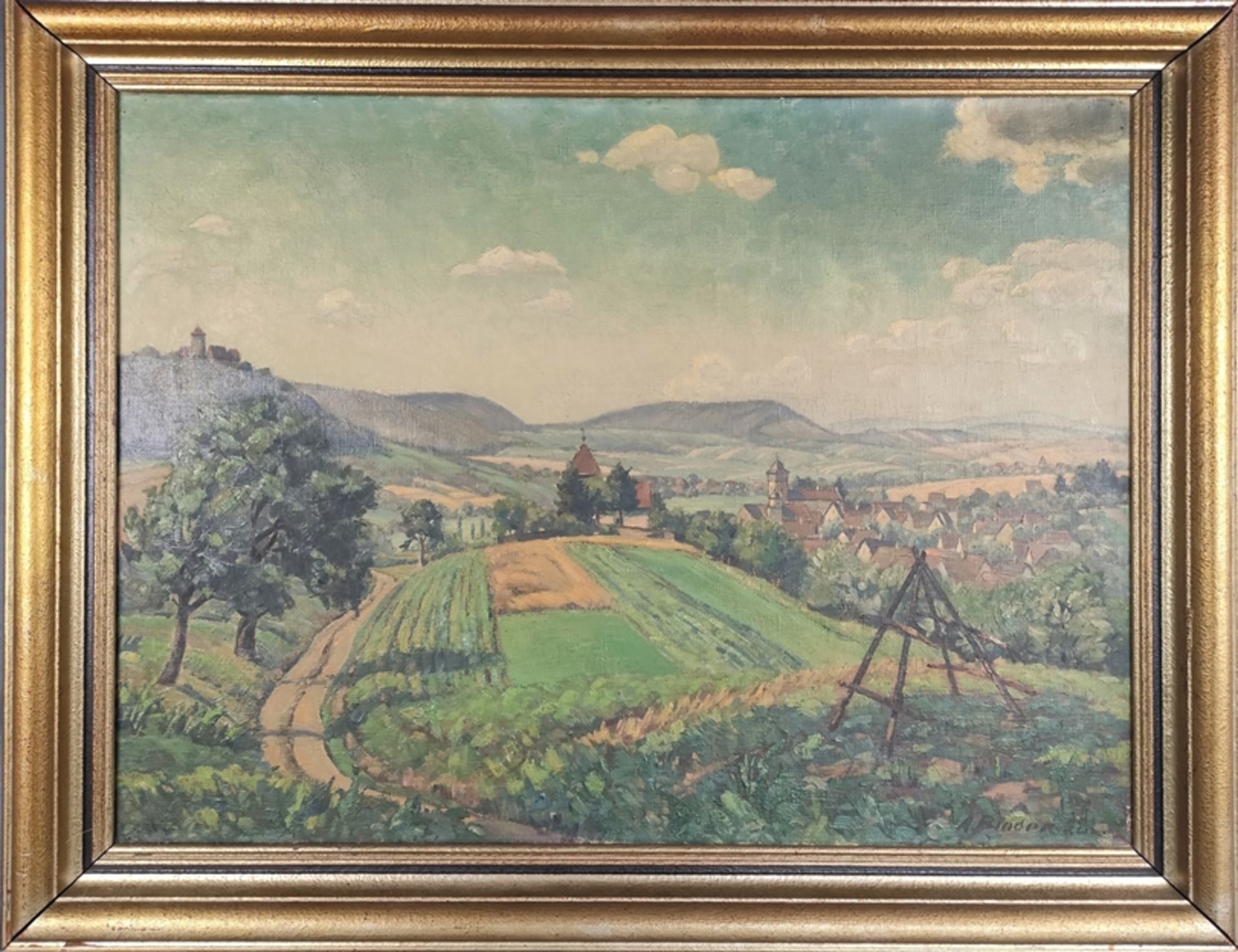 Binder, Alfred (1895 Stuttgart - 1950 Bad Cannstadt) "Schwäbische Landschaft", Öl auf Leinwand, rec - Bild 2 aus 4
