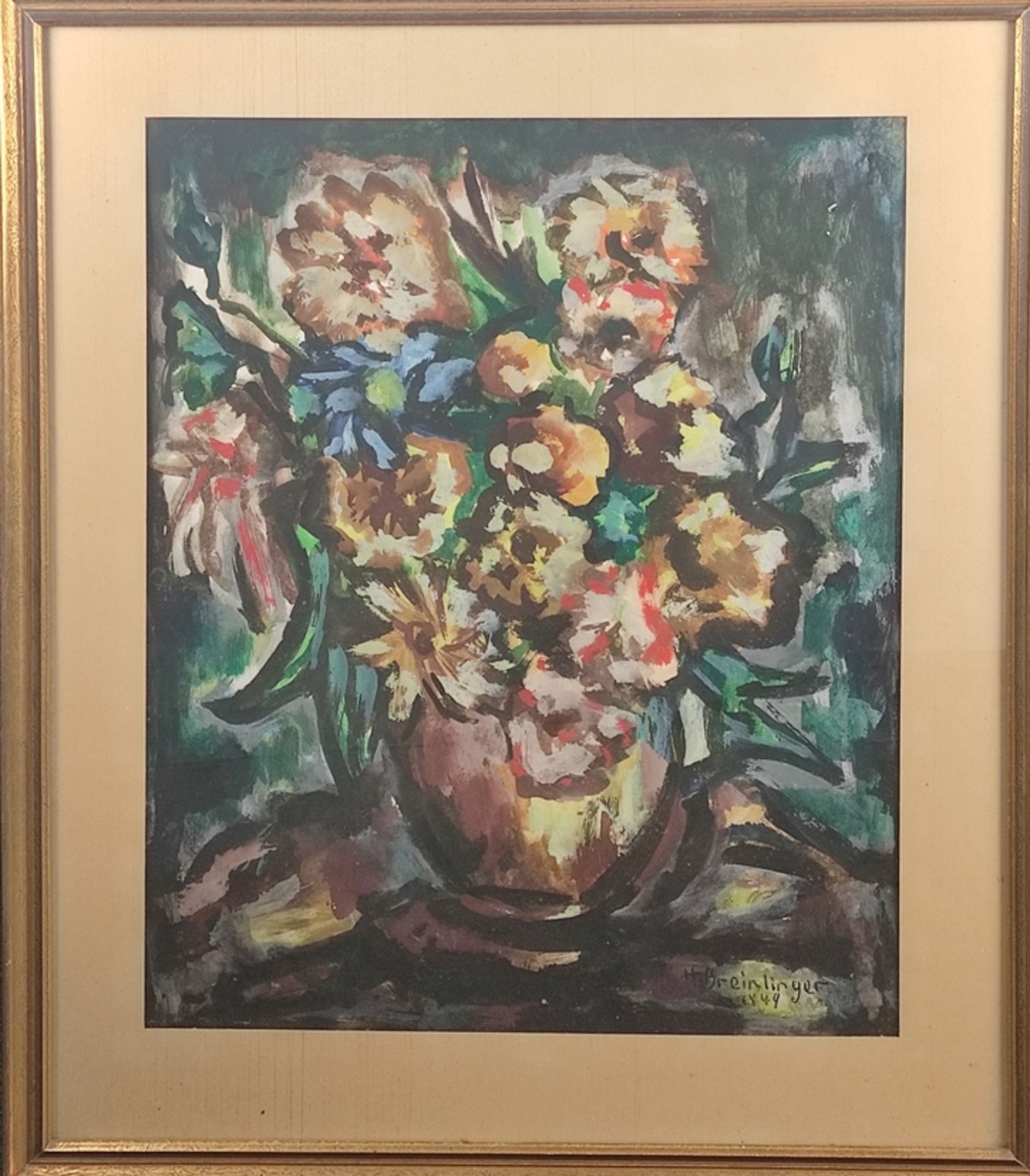 Breinlinger, Hans (1888 - 1963 Constance) "Flower Still Life", spring-like bouquet in strong colors - Image 2 of 3