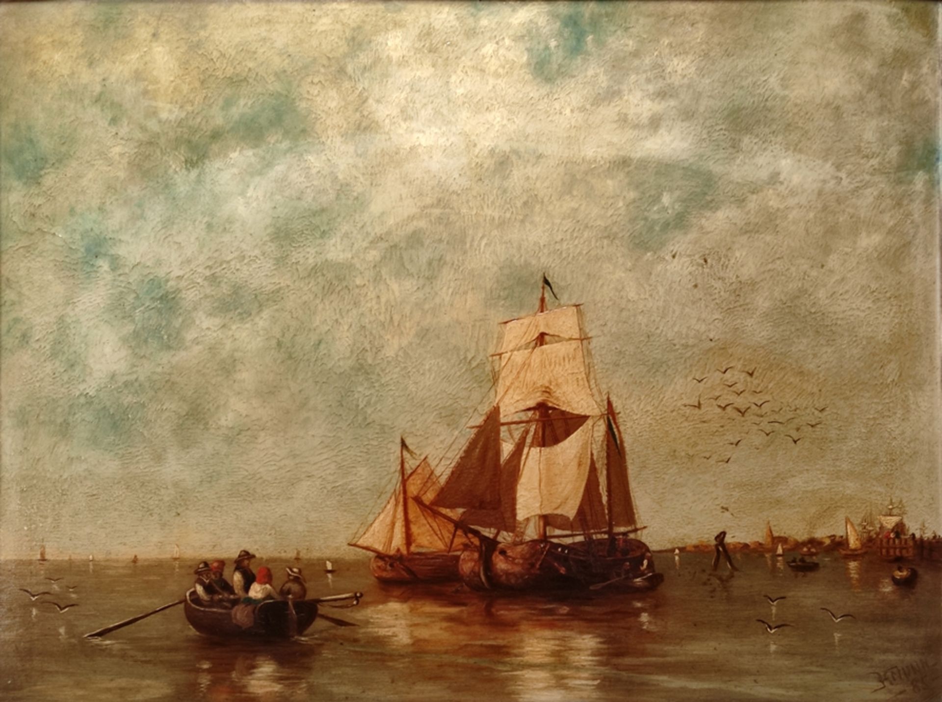 Nunn, H. (19th century) "Maritime Scene", with dinghies and moored sailboats, signed lower right "H