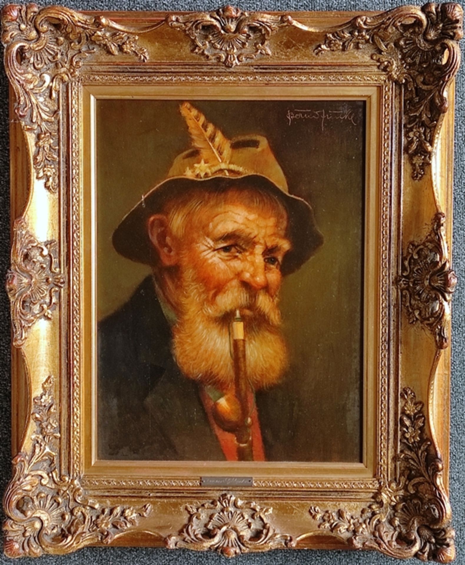 Funke, Bernd (1902 Essen - 1988 Heide) "Portrait eines bärtigen Mannes", Pfeife rauchend, rechts ob - Bild 2 aus 4